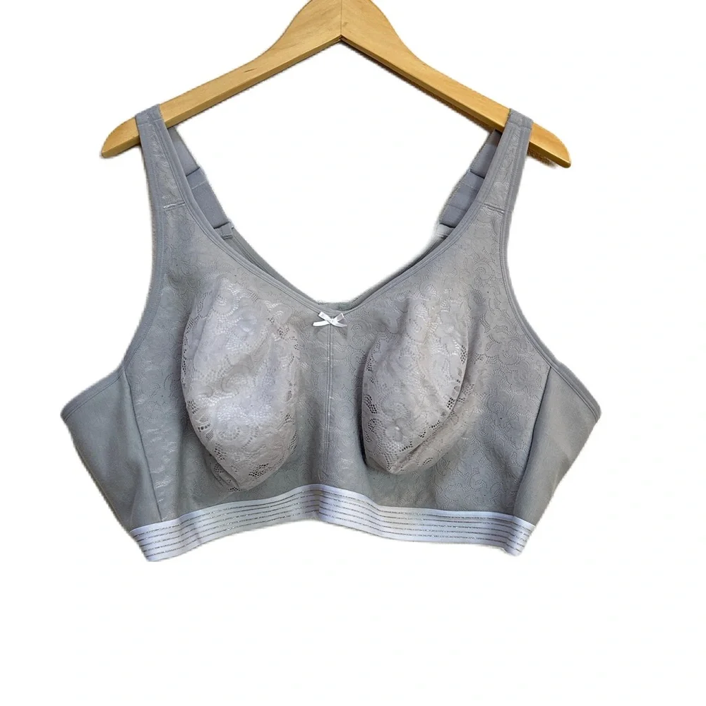 Cacique Unlined Full Coverage‎ No Wire Lace Bra Gray Women’s Sz 54D